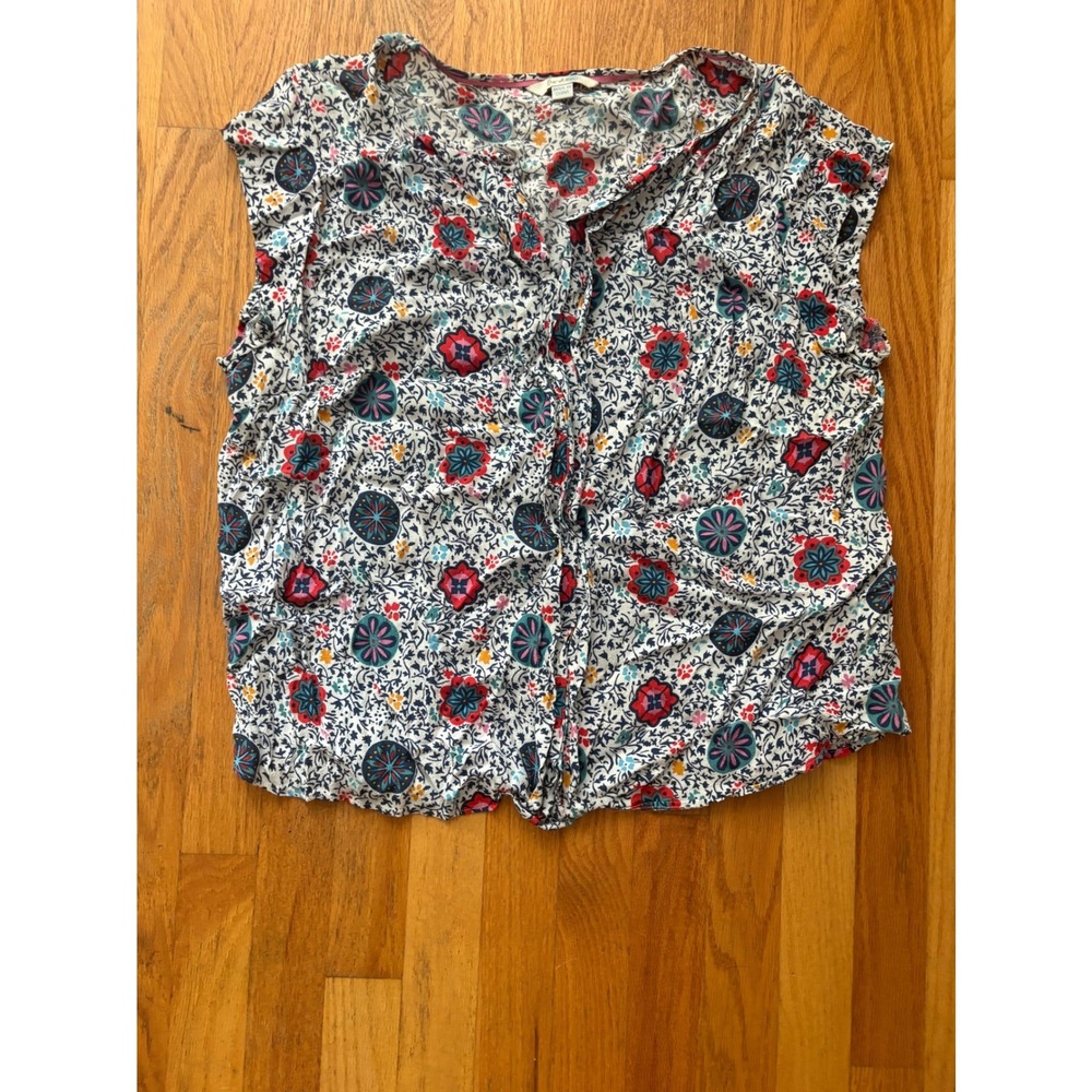 Boden Floral Medallion Print Top Multicolor Boho Short Sleeve Blouse US 18